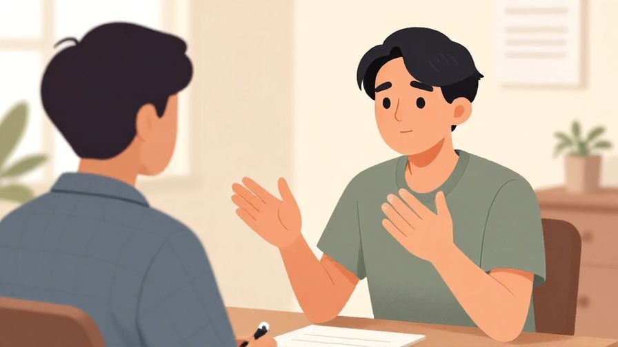 Illustration%20of%20a patient person gesturing slowly with hands%2C calm office background%2C warm colors%2C illustrated style