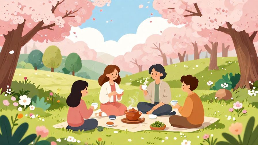 Illustration%20of%20a peaceful garden scene%2C%20cherry%20blossoms%20and%20smiling%20people%20enjoying%20tea%20together%2C%20bright%20colors