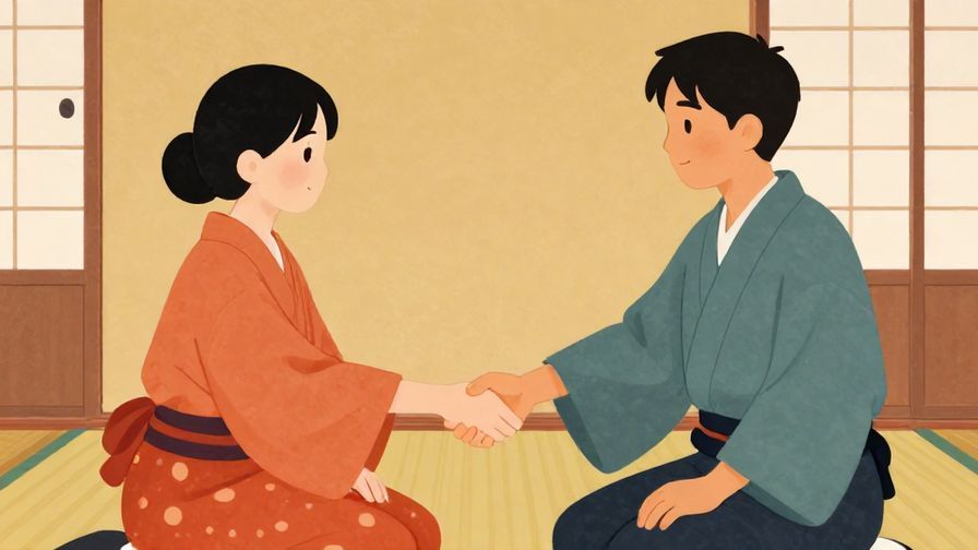 Illustration%20of%20a peaceful handshake between two people in a traditional Japanese room with soft lighting, symbolizing forgiveness and reconciliation, vibrant colors, illustrated style