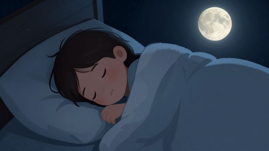 Illustration%20of%20a peaceful sleeping child or adult, soft blankets wrapped around, moonlight gently shining, cozy nighttime scene