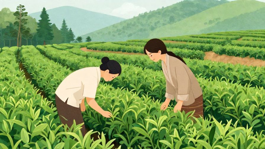 Illustration%20of%20a peaceful traditional tea garden with a person bowing respectfully, soft natural colors, illustrated style