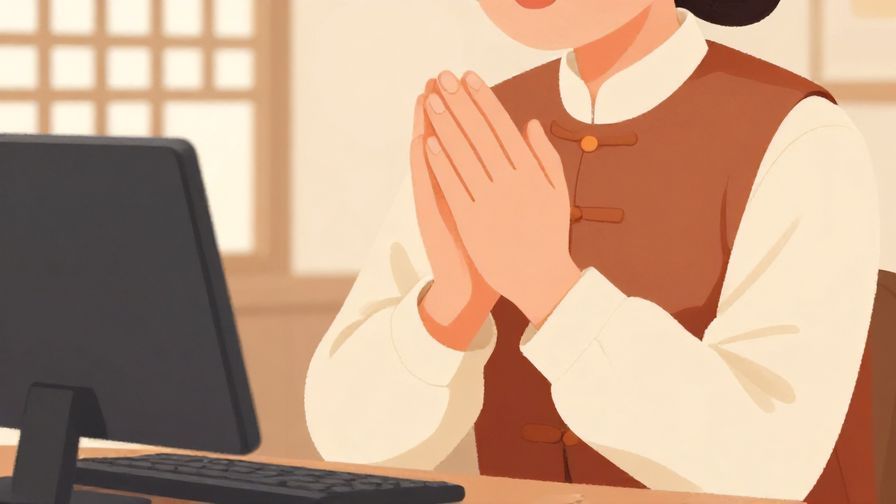 Illustration%20of%20a person apologizing sincerely with hands clasped, traditional office background, warm colors