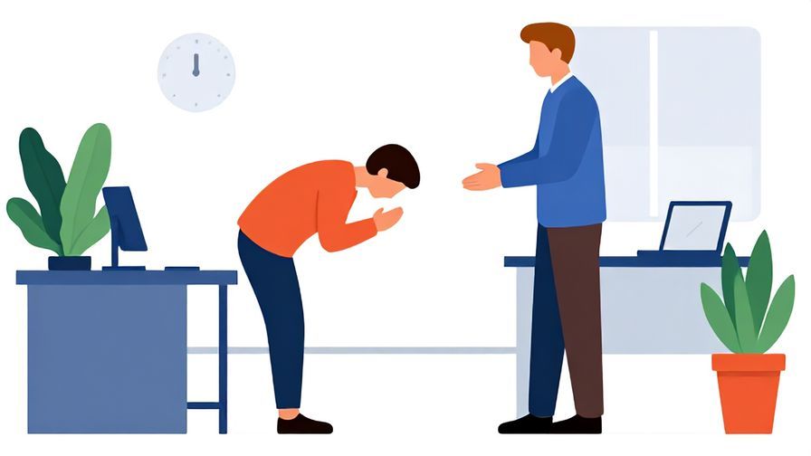 Illustration%20of%20a person bowing politely and leaving an office space%2C%20vibrant%20colors%2C%20illustrated%20style