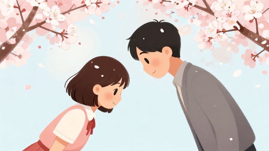 Illustration%20of%20a person bowing respectfully with a gentle smile, surrounded by soft cherry blossom petals, calming pastel background