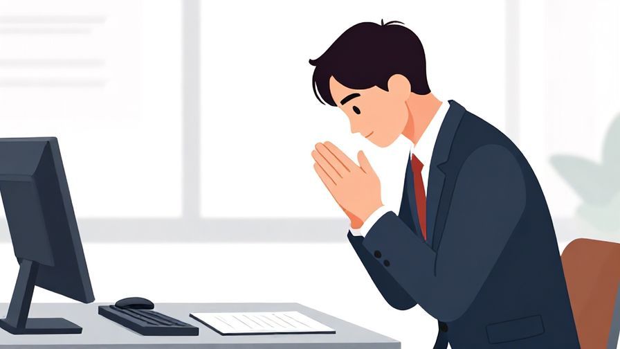 Illustration%20of%20a person bowing respectfully with hands clasped, formal office environment