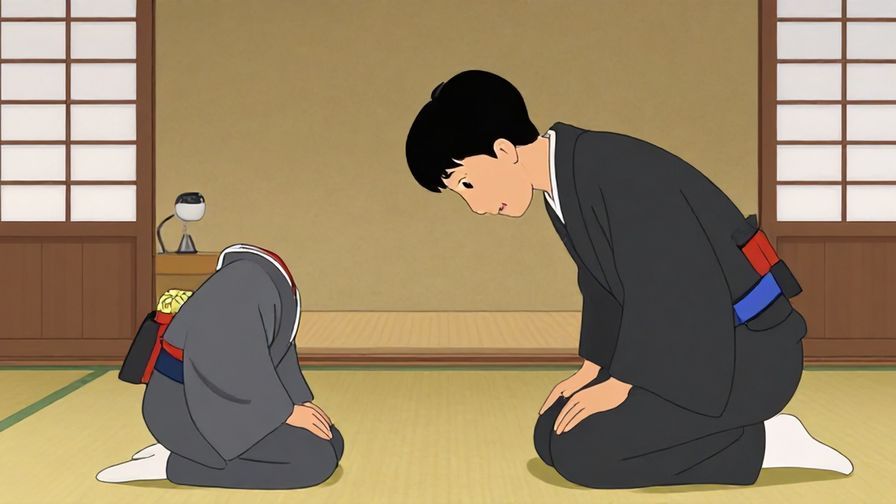 Illustration%20of%20a person bowing slightly while speaking with sincere expression in a traditional Japanese room, illustrated style