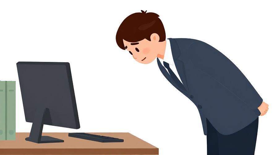 Illustration%20of%20a person bowing slightly with an apologetic smile%2C office or formal setting%2C illustrated style