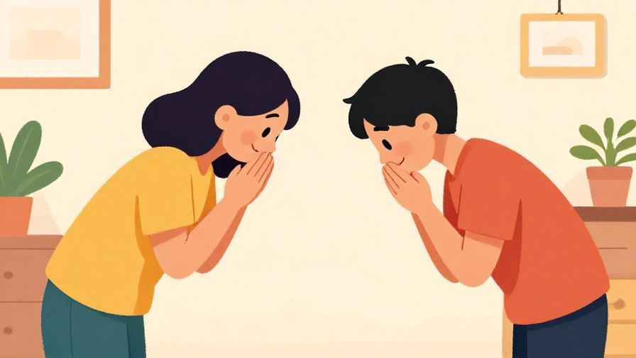 Illustration%20of%20a person bowing slightly with a polite smile, showing surprise respectfully, bright indoor setting, vibrant colors, illustrated style