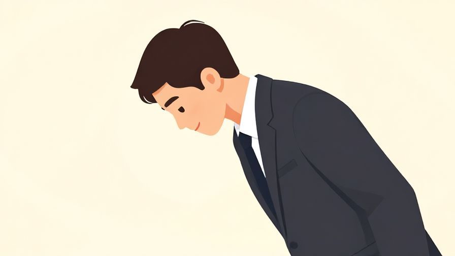 Illustration%20of%20a person bowing slightly with a calm smile, formal environment, soft colors