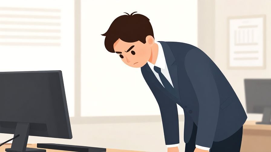 Illustration%20of%20a person bowing slightly with a serious but polite expression, office background, illustrated style