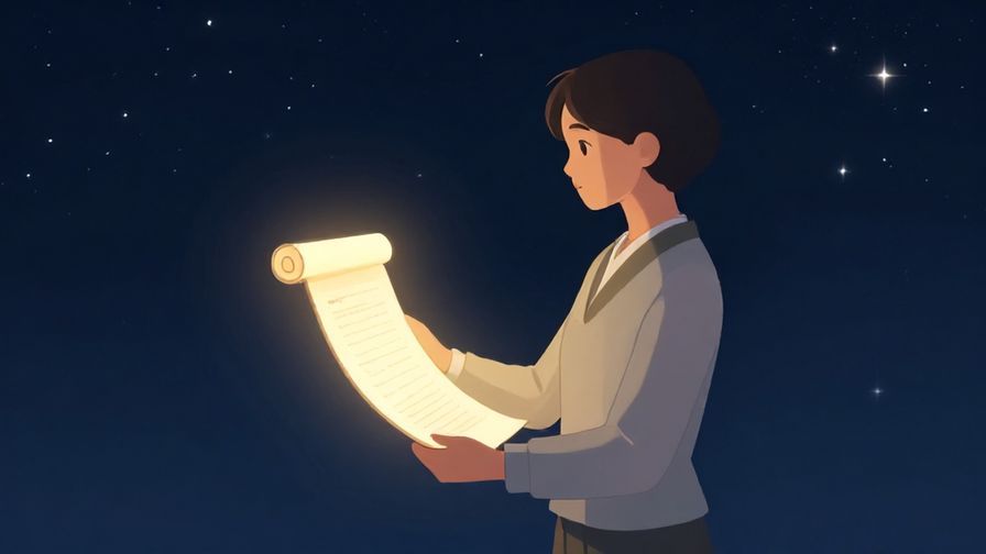 Illustration%20of%20a person calmly accepting a glowing scroll under a starry sky, representing acceptance of fate, elegant and composed