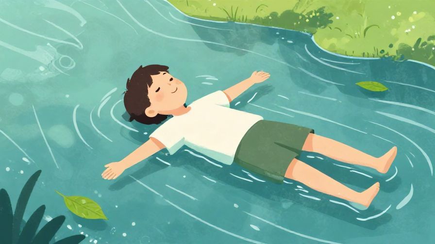 Illustration%20of%20a person calmly floating down a gentle river on a leaf, relaxed and peaceful expression, soft colors