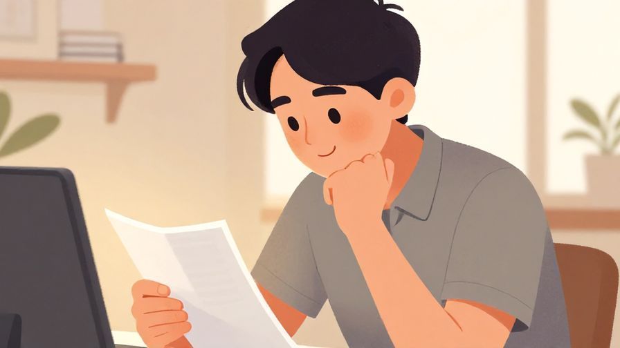 Illustration%20of%20a person carefully examining an object, hand on chin, polite posture, soft indoor lighting, illustrated style