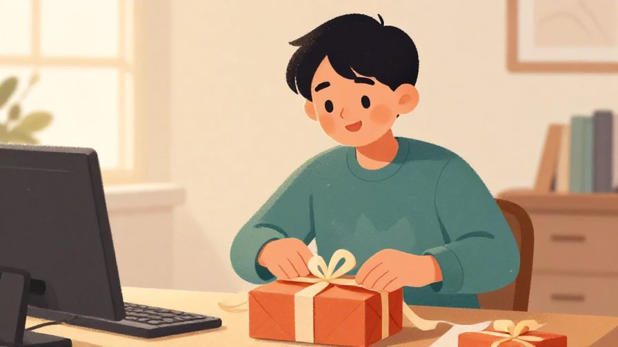 Illustration%20of%20a person carefully wrapping a gift in a neat room with soft lighting, focused and happy expression, illustrated style
