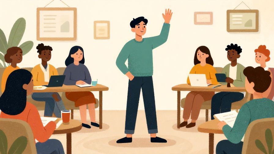 Illustration%20of%20a person casually waving and leaving a group chat or gathering, relaxed atmosphere, bright and colorful, illustrated style