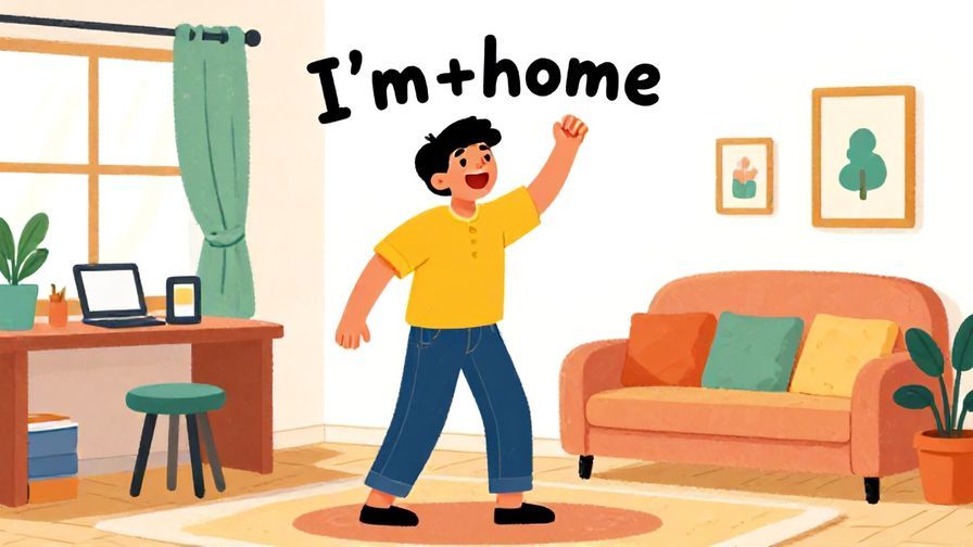Illustration%20of%20a person cheerfully shouting “I’m home” with a big smile, colorful and bright home interior, illustrated style