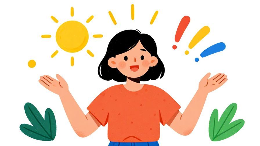 Illustration%20of%20a person cheerfully speaking with instant sunshine bursting and bright colors around, lighthearted and vivid illustrated style
