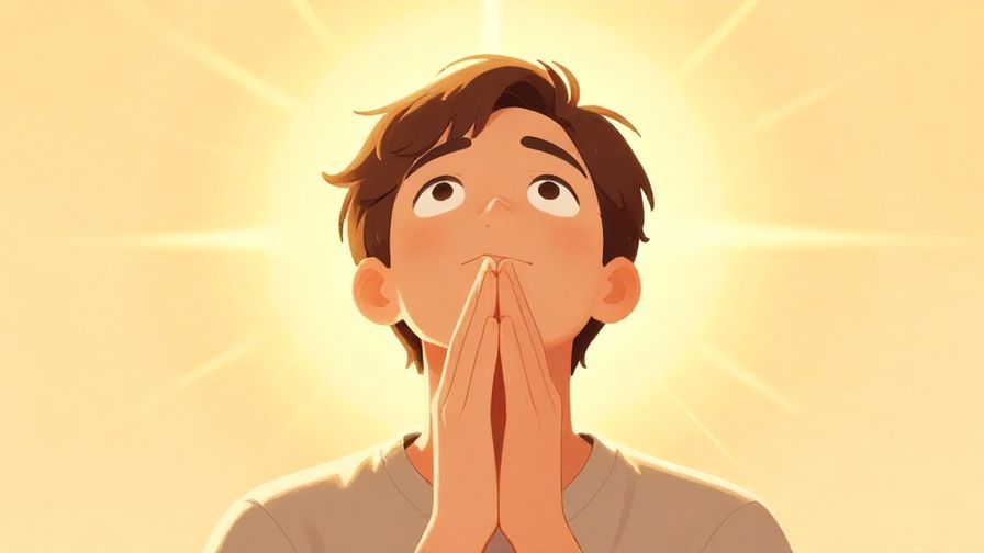 Illustration%20of%20a person clasping their hands in prayer with hopeful eyes looking up to a shining sky.%20Illustrated%20style%2C%20warm%20colors