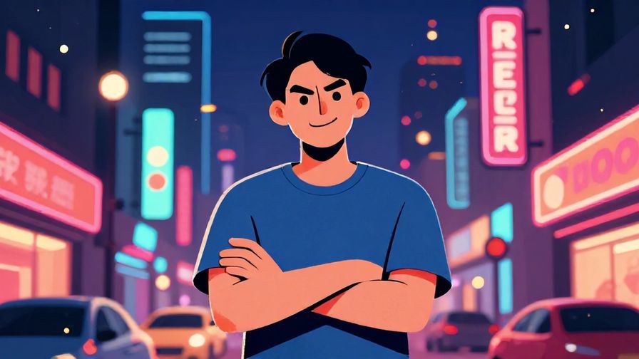 Illustration%20of%20a person crossing arms defiantly with a smirk, urban night background, neon lights, vibrant colors, illustrated style