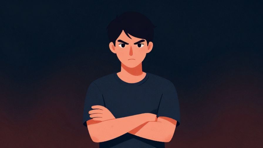 Illustration%20of%20a person crossing their arms with a defiant expression%2C moody background%2C stylized colors