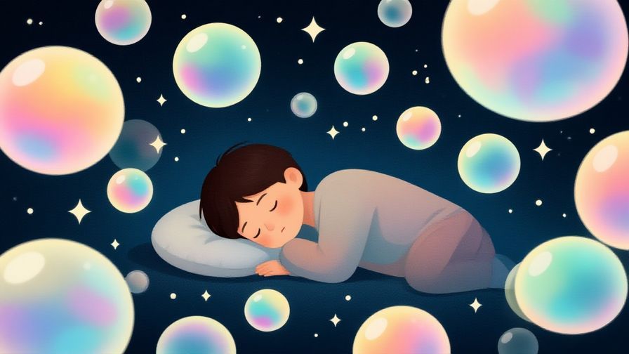 Illustration%20of%20a person drifting off to sleep with gentle, colorful dream bubbles floating around, stars twinkling softly, illustrated style