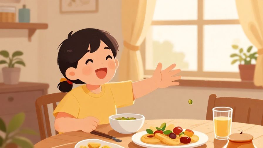 Illustration%20of%20a person eagerly reaching for more food with a happy expression, cozy home dining scene with warm colors.