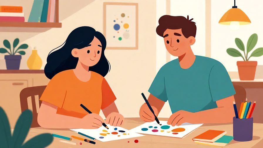 Illustration%20of%20a person enjoying hobbies with another person, vibrant and cheerful setting