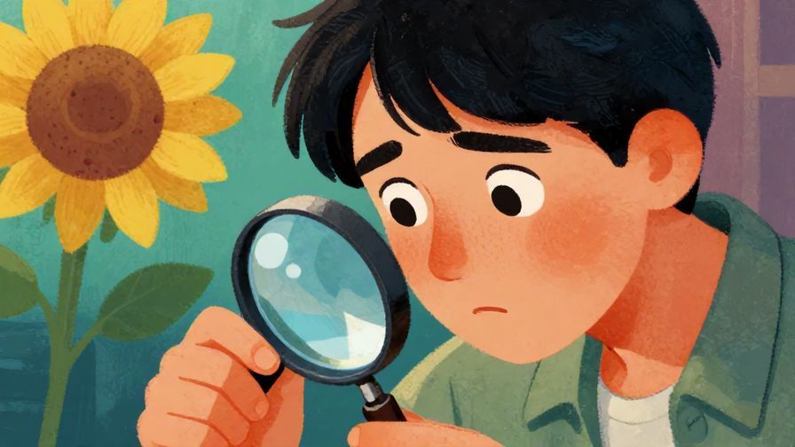 Illustration%20of%20a person examining a mysterious object closely with a magnifying glass, detailed colorful background, thoughtful expression, illustrated style