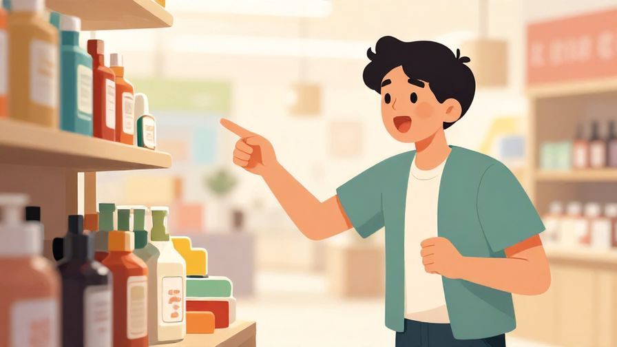 Illustration%20of%20a person excitedly pointing at a product while suggesting a choice in a lively market, illustrated style