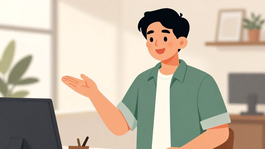 Illustration%20of%20a person explaining something with a friendly smile and open hand gesture, casual office background, illustrated style