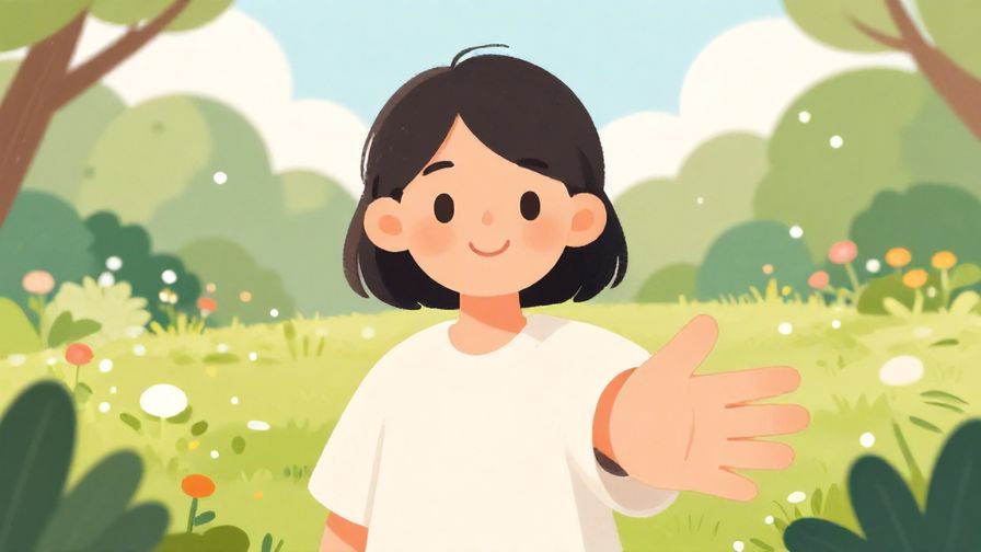 Illustration%20of%20a person extending their hand with a sincere smile, peaceful garden background, soft color palette, illustrated style