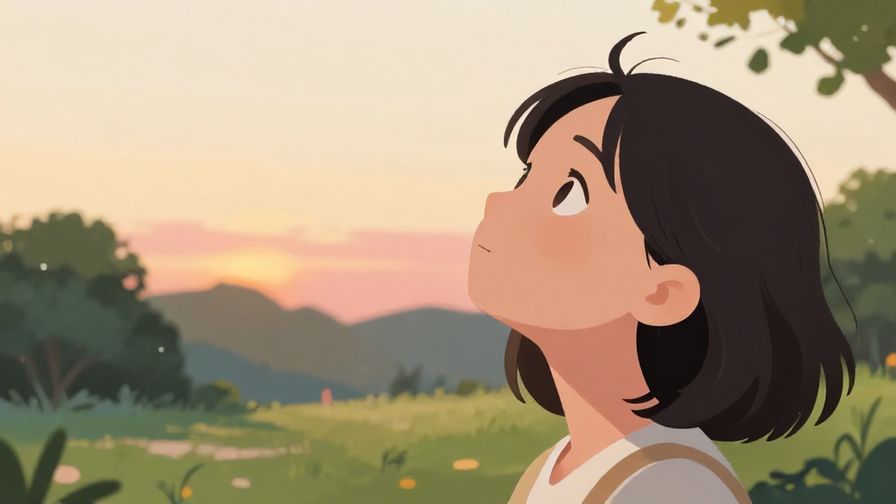 Illustration%20of%20a person gazing at the sky with hopeful eyes, soft sunset colors, peaceful park background, illustrated style