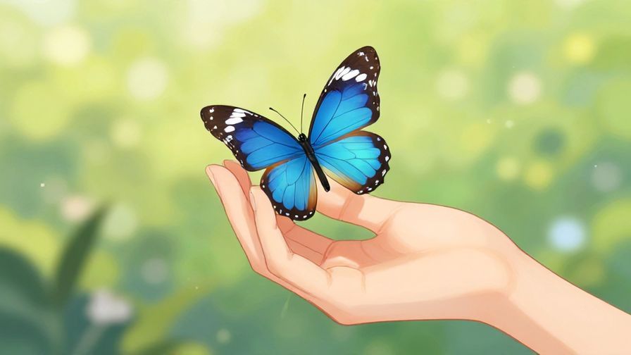 Illustration%20of%20a person gently holding a delicate butterfly, symbolizing the preciousness of the moment, soft natural background, vibrant colors, illustrated style