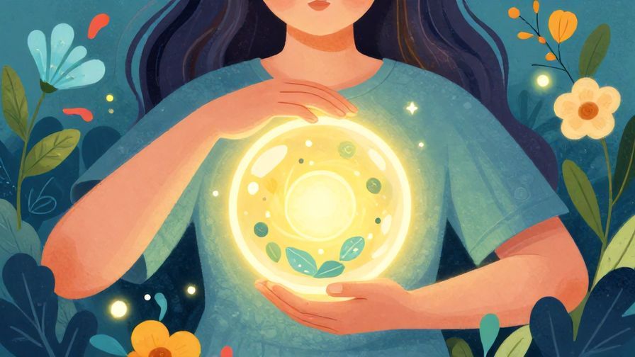 Illustration%20of%20a person gently holding a glowing orb representing the present moment, surrounded by soft natural elements like flowers and leaves, vibrant colors, illustrated style