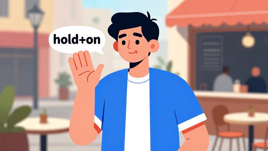 Illustration%20of%20a person gesturing “hold on” with a playful smile, urban café background, bright and vivid colors