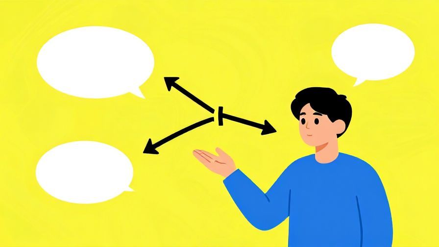 Illustration%20of%20a person gesturing to connect two ideas with arrows, surrounded by thought bubbles, bright colors, illustrated style