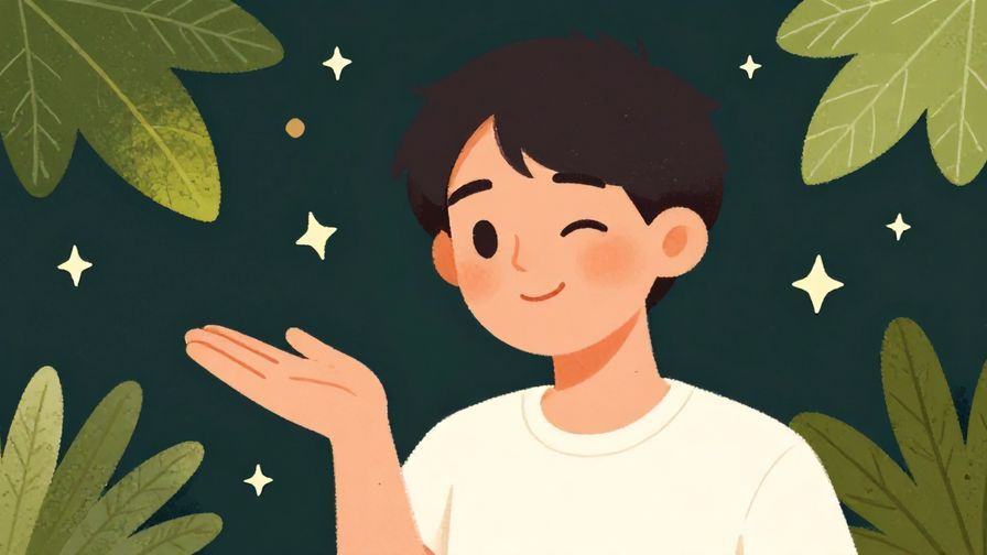 Illustration%20of%20a person giving a casual wink with a playful background of floating leaves and stars, illustrated style