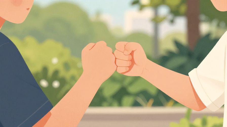 Illustration%20of%20a person giving a relaxed, reassuring fist bump to a friend, outdoor casual setting