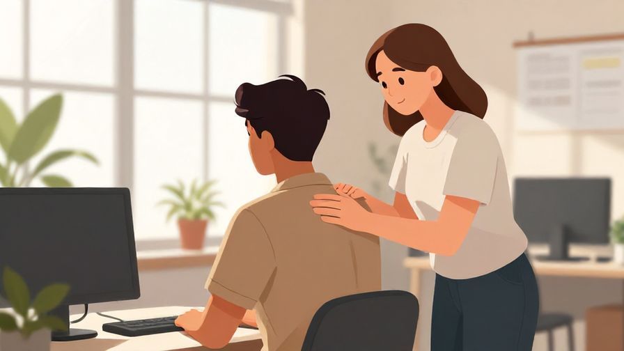 Illustration%20of%20a person giving a supportive pat on another’s shoulder in an office setting, with natural light and plants around