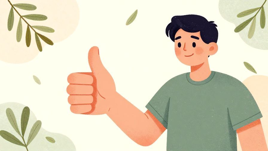 Illustration%20of%20a person giving a thumbs-up with a friendly smile, soft pastel background with olive branches and floating leaves, illustrated style