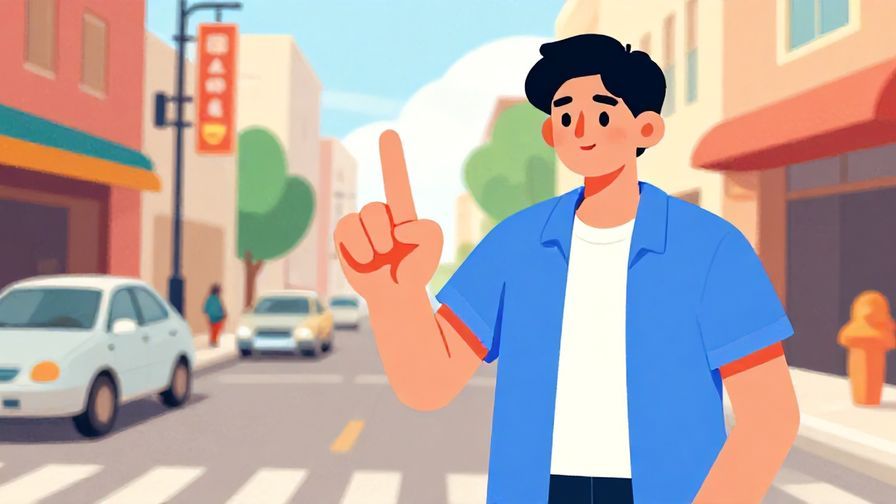 Illustration%20of%20a person giving a warning gesture, casual street scene, vibrant colors, illustrated style