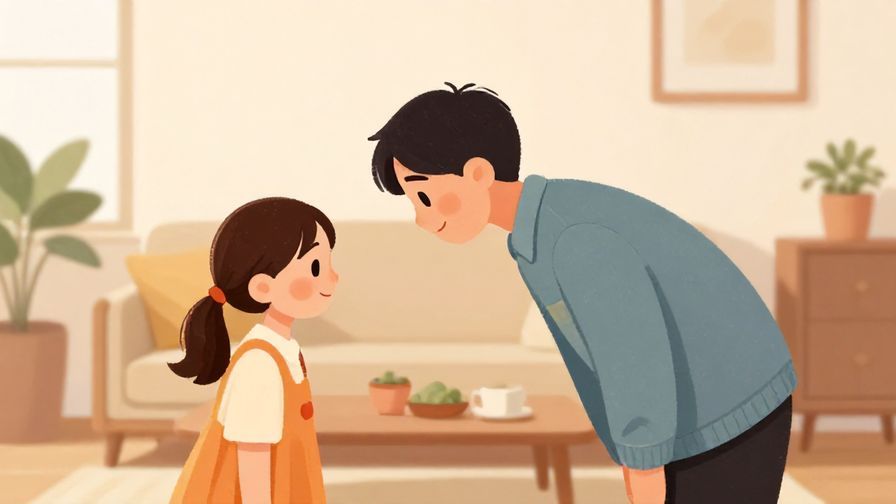 Illustration%20of%20a person greeting a family member with a polite bow%2C warm living room background%2C illustrated style