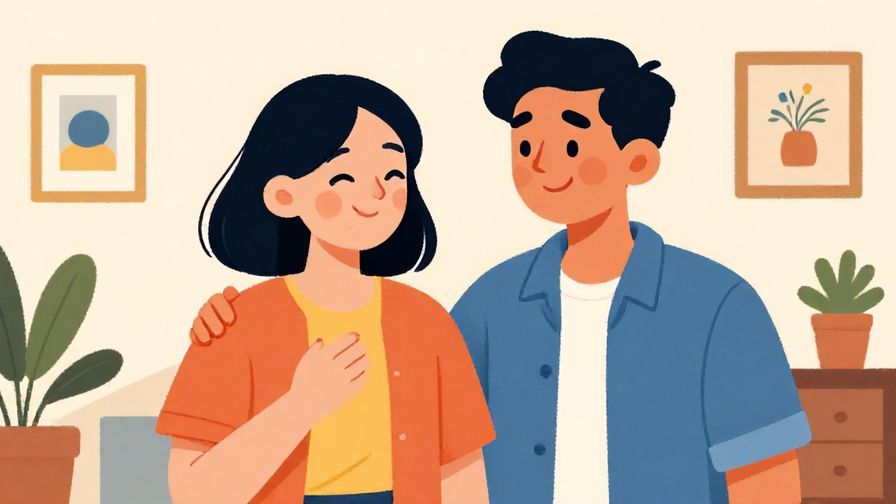 Illustration%20of%20a person greeting their friend home with a playful wink and smile, colorful home background, illustrated style