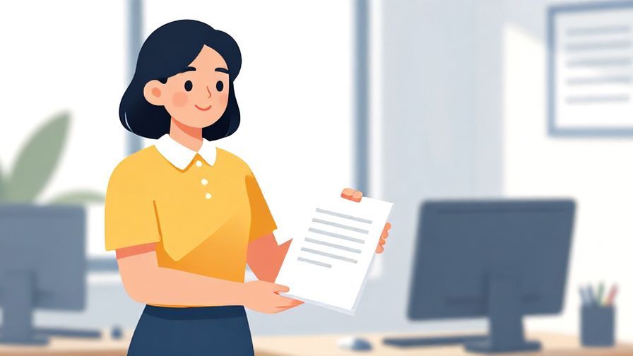Illustration%20of%20a person handing over a document with a polite smile in an office, bright and clean environment, vibrant colors, illustrated style