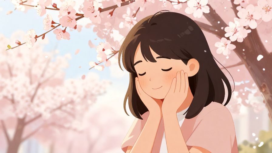 Illustration%20of%20a person happily nodding with a gentle background of cherry blossoms in bloom%2C bright and warm colors%2C illustrated style
