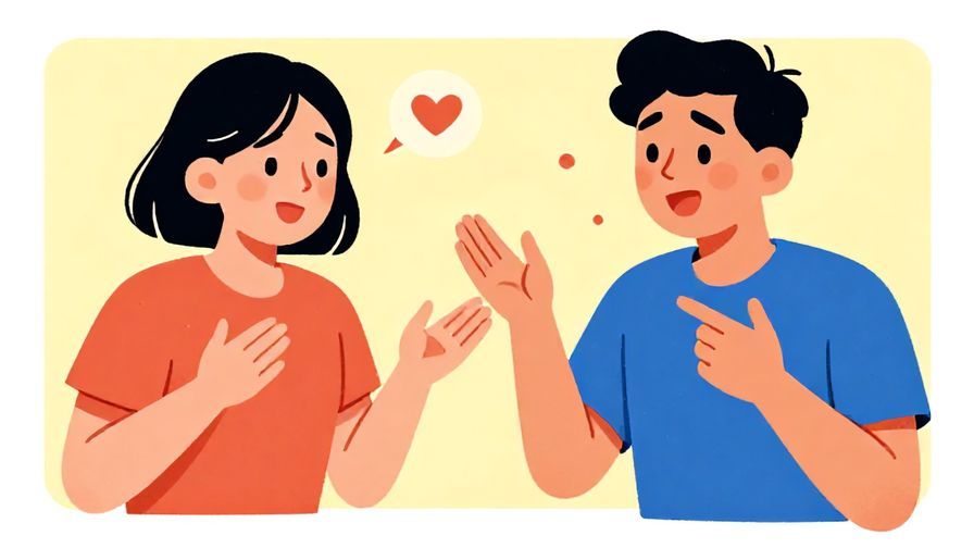 Illustration%20of%20a person hesitating and correcting themselves mid-sentence during a casual chat, lively colors, illustrated style