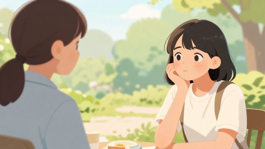 Illustration%20of%20a person hesitating%20with%20a%20thoughtful%20expression%20while another listens kindly%2C%20park%20background%2C%20soft%20pastel%20colors%2C%20illustrated%20style