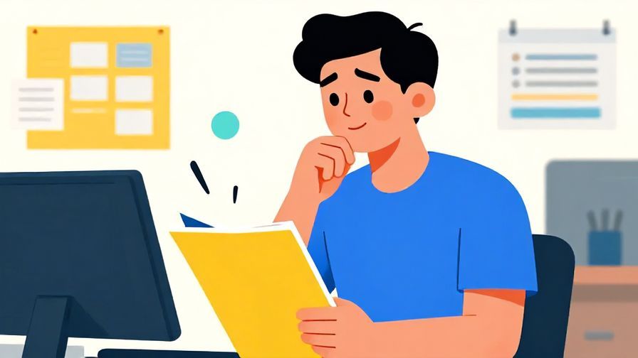 Illustration%20of%20a person holding a file, looking thoughtful, office background, vibrant colors, illustrated style