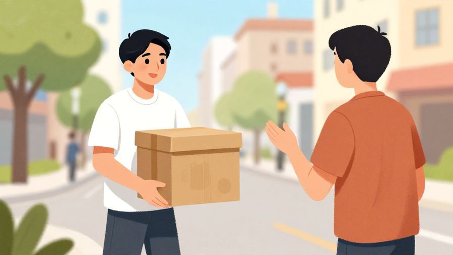 Illustration%20of%20a person holding a heavy object, politely asking a passerby for help%2C bright outdoor urban setting, illustrated style