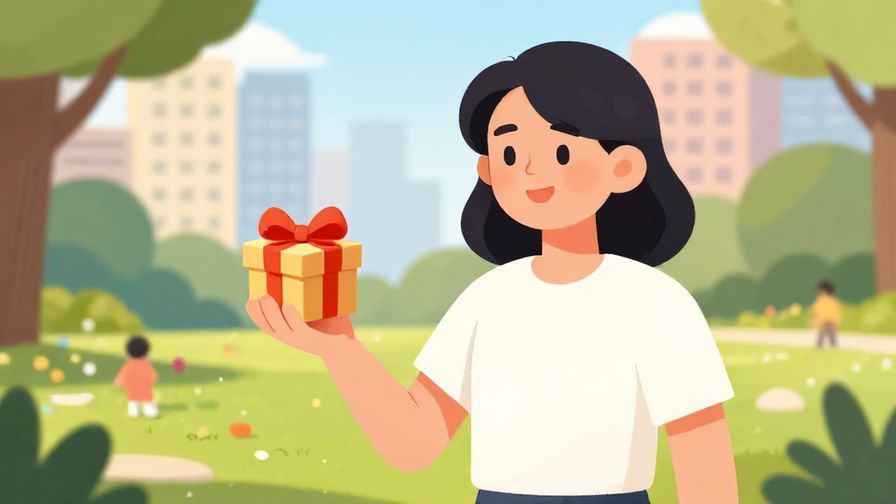 Illustration%20of%20a person holding a small box with a bow, smiling with determination, a city park background with bright sunlight
